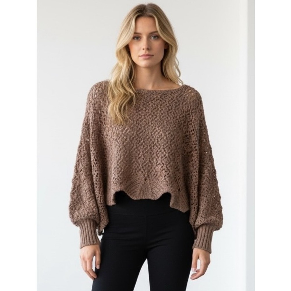 🌴 Moon & Madison Mauve Crochet Knit Cropped Sweater Batwing Sleeve XS SMC080B-B